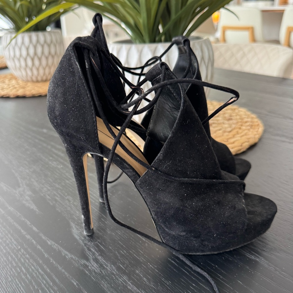 Aldo Black Suede Lace-Up Stiletto Heels